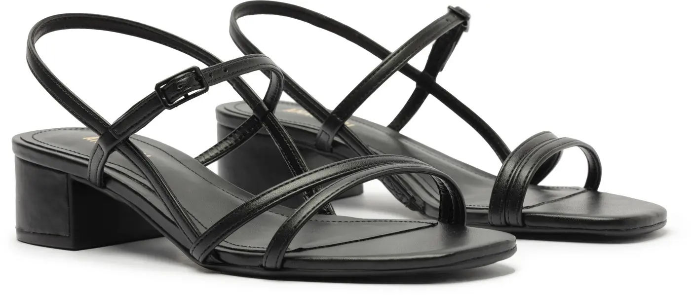 Black Block Heel Sandal with Thin Straps 5 Image