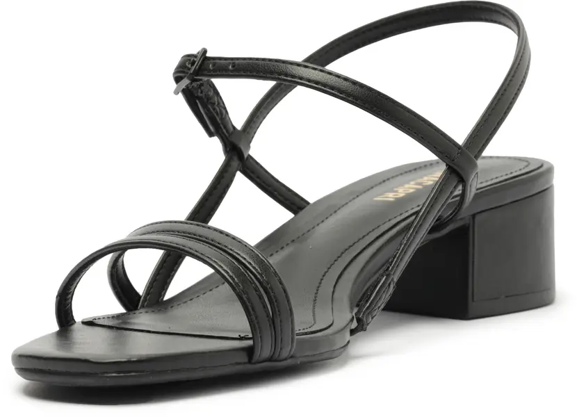 Black Block Heel Sandal with Thin Straps 6 Image