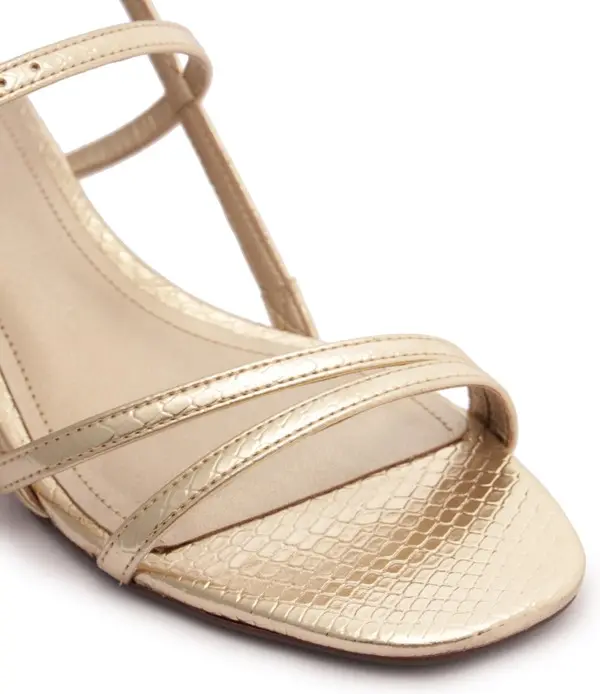 Gold Block Heel Sandal with Thin Straps 2 Image