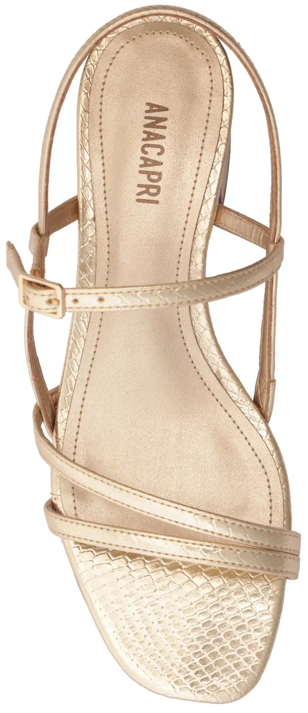 Gold Block Heel Sandal with Thin Straps 3 Image