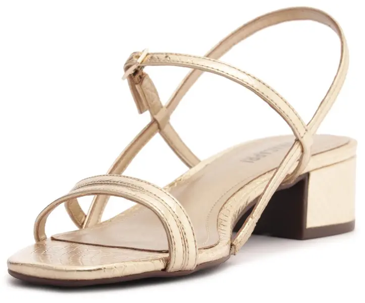 Gold Block Heel Sandal with Thin Straps 4 Image