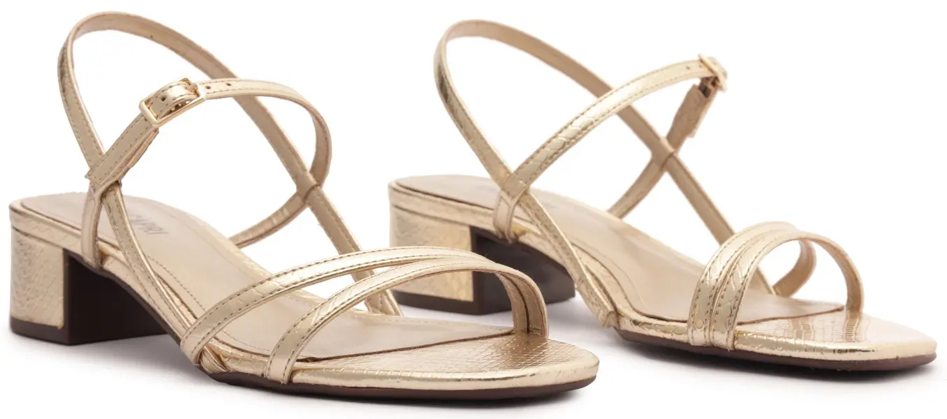 Gold Block Heel Sandal with Thin Straps 5 Image
