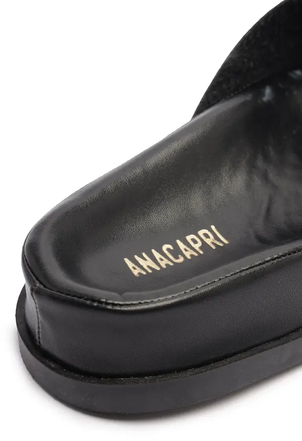 Black Pebbled Leather Criss-Cross Slipper 1 Image