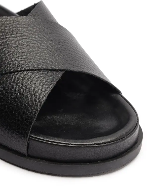 Black Pebbled Leather Criss-Cross Slipper 2 Image