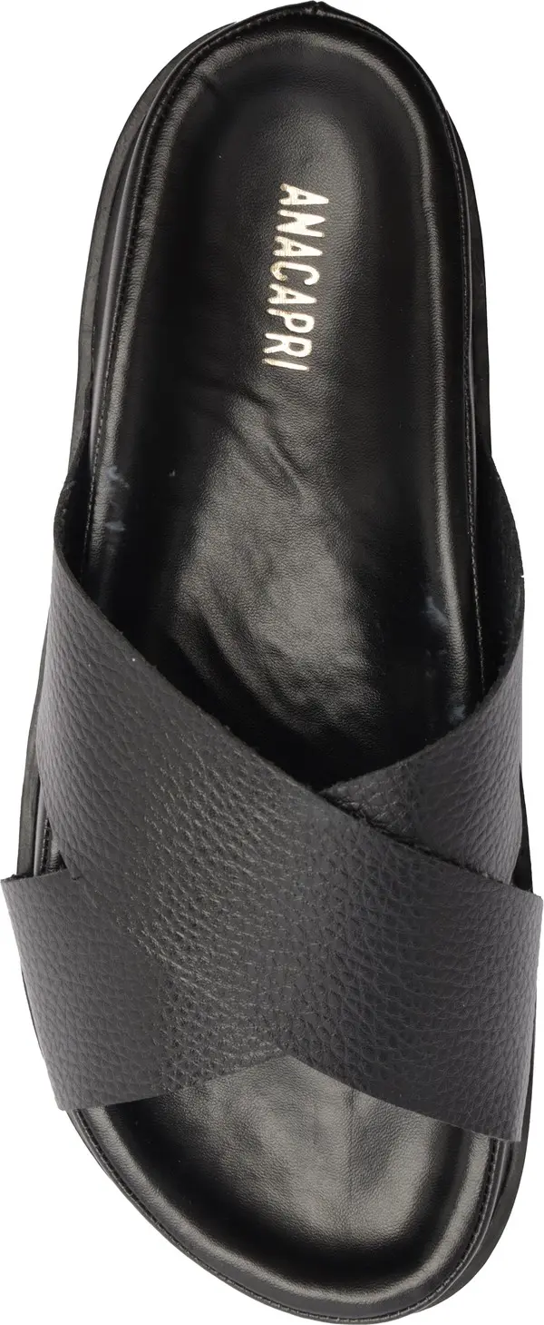 Black Pebbled Leather Criss-Cross Slipper 3 Image