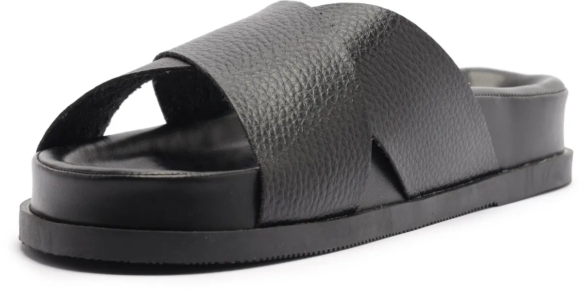 Black Pebbled Leather Criss-Cross Slipper 4 Image