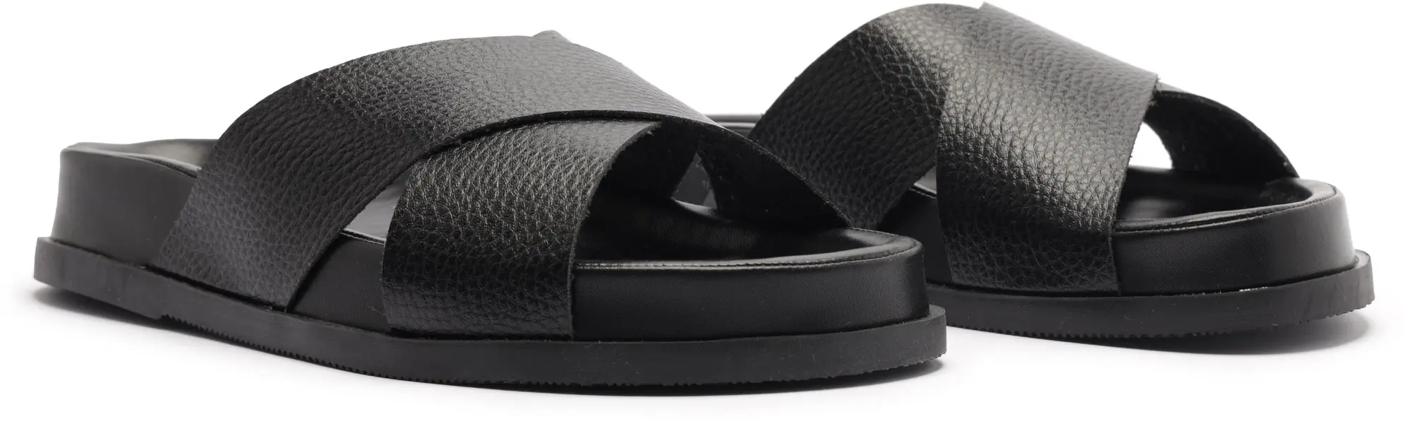 Black Pebbled Leather Criss-Cross Slipper 5 Image