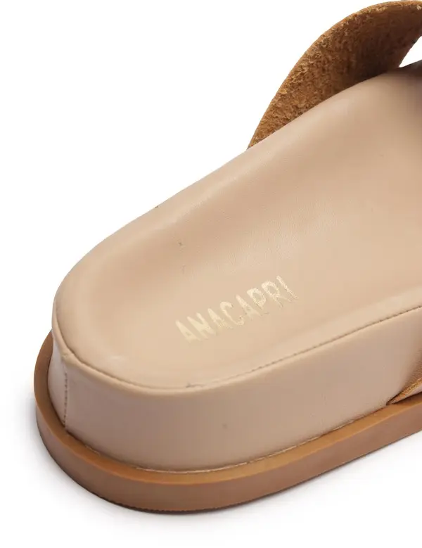 Beige Pebbled Leather Criss-Cross Slipper 1 Image