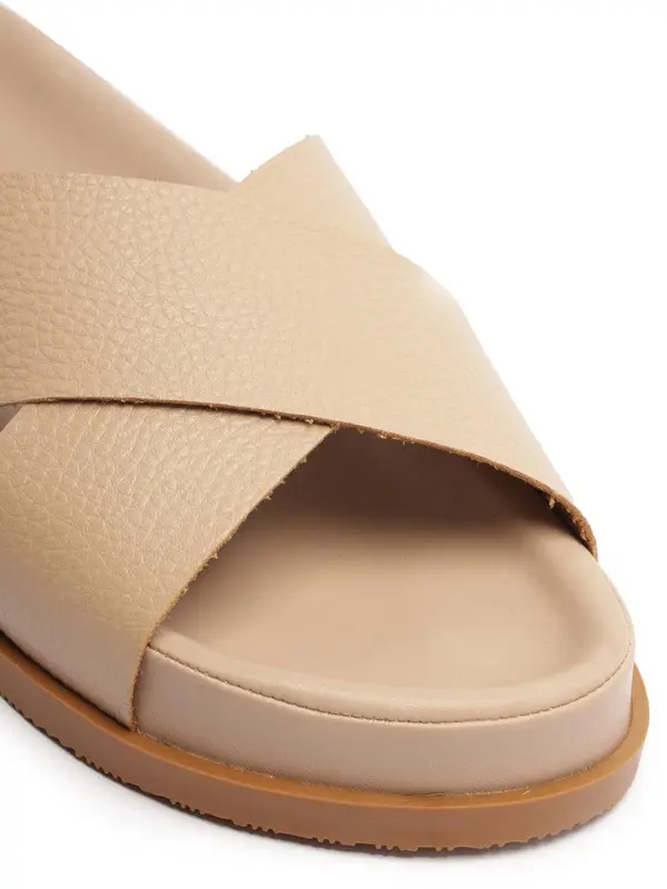 Beige Pebbled Leather Criss-Cross Slipper 2 Image