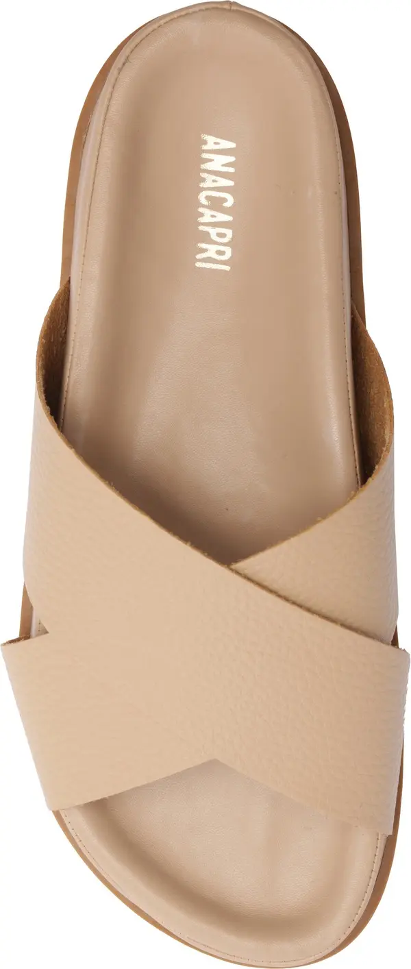 Beige Pebbled Leather Criss-Cross Slipper 3 Image