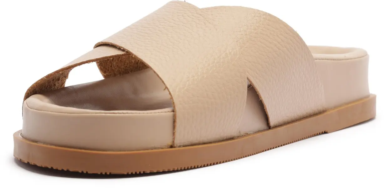 Beige Pebbled Leather Criss-Cross Slipper 4 Image
