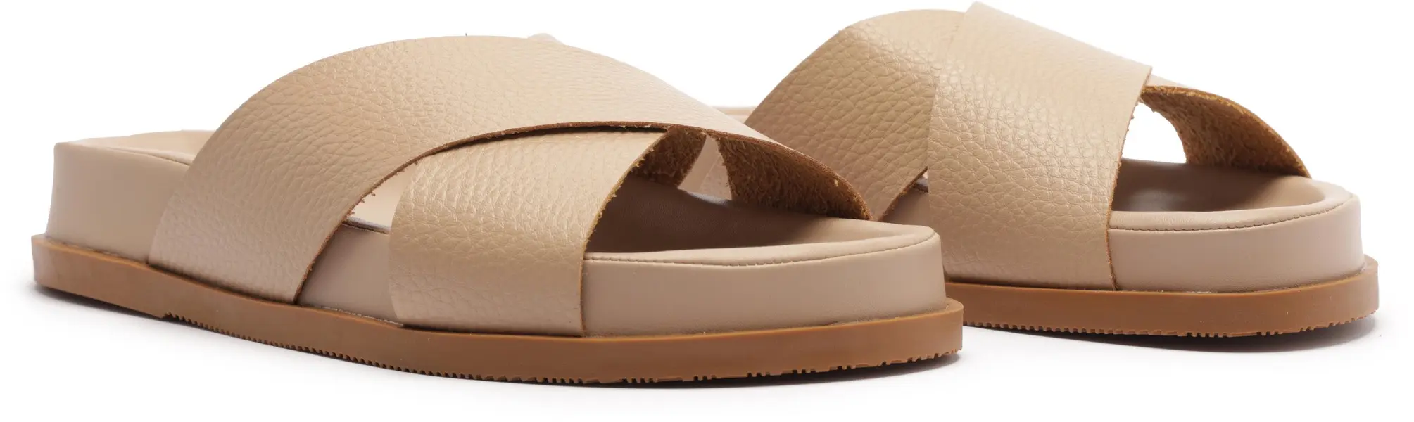 Beige Pebbled Leather Criss-Cross Slipper 5 Image