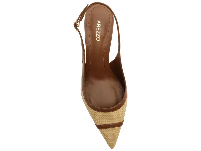 Raffia and Cognac Leather Slingback Heeled Pump 1 Image