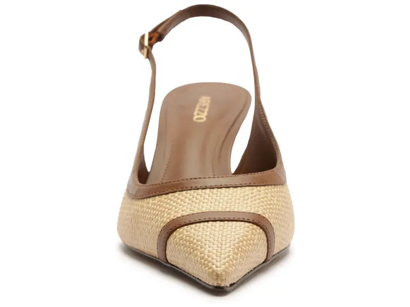 Raffia and Cognac Leather Slingback Heeled Pump 2 Image