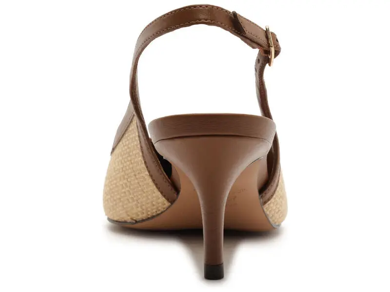 Raffia and Cognac Leather Slingback Heeled Pump 4 Image