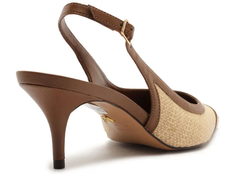 Raffia and Cognac Leather Slingback Heeled Pump 5 Image