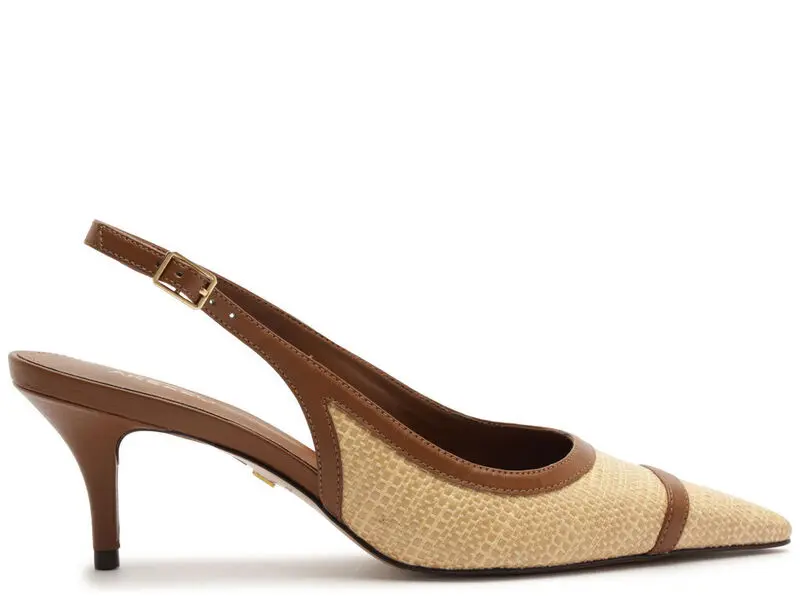 Raffia and Cognac Leather Slingback Heeled Pump 6 Image