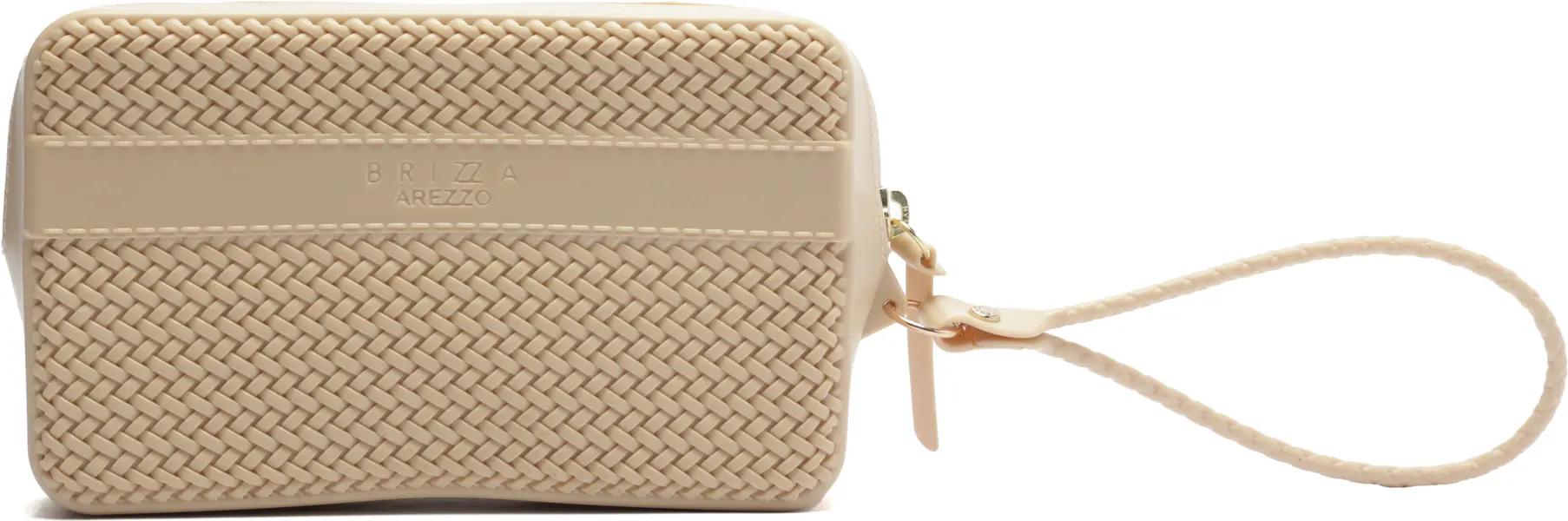 Beige Woven-Texture Pouch Bag with Gemstone Studs 2 Image
