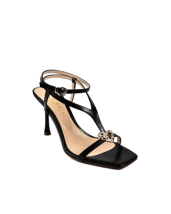 Patent Strappy Sandals with Gold Heart Ornament 1 Image