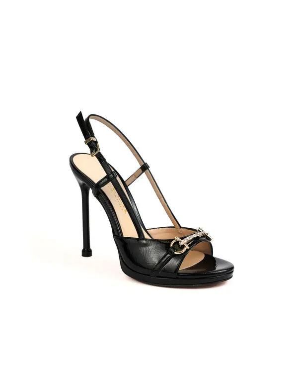Patent Leather Stiletto Sandals with Crystal Buckle Detail 1 Image