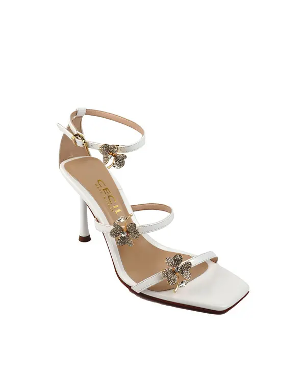 Leather Square Toe Sandals with Crystal Flower Appliqués 1 Image