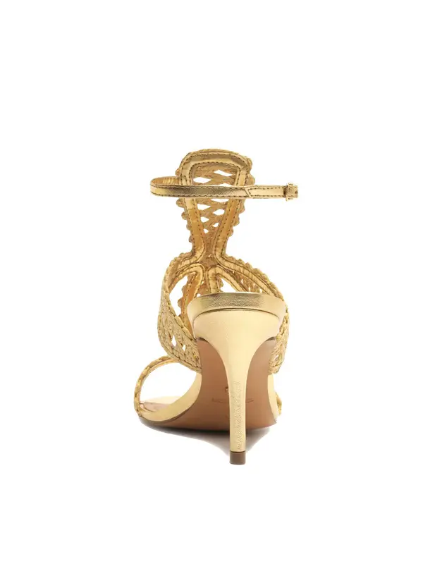 Metallic and Raffia-Style T-Strap Stiletto Sandals 2 Image