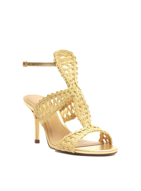 Metallic and Raffia-Style T-Strap Stiletto Sandals 3 Image