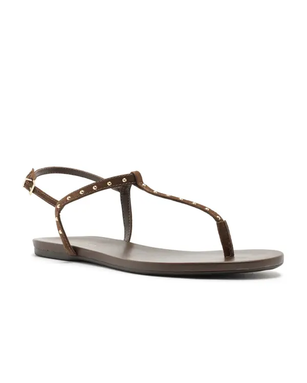 Brown Suede Slim Flat Sandal with Rivets 1 Image