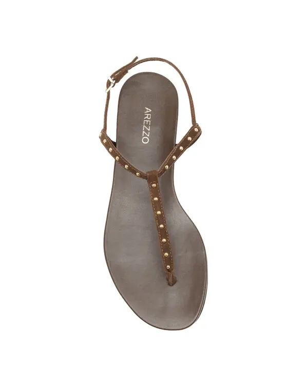 Brown Suede Slim Flat Sandal with Rivets 2 Image