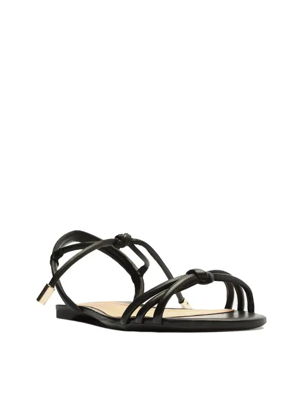 Black Leather Flat Sandal with Knot Straps 1 Image