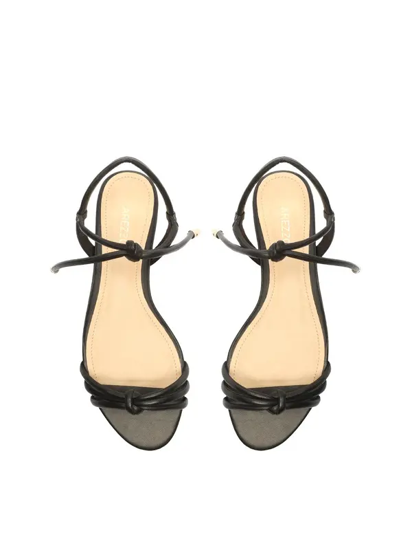 Black Leather Flat Sandal with Knot Straps 2 Image