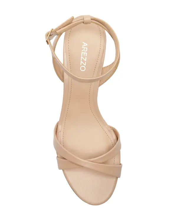 Beige Block Heel Ankle Strap Sandals 3 Image