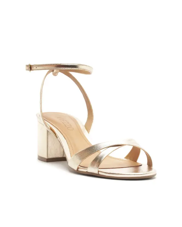 Gold Medium Block Heel Sandals 1 Image