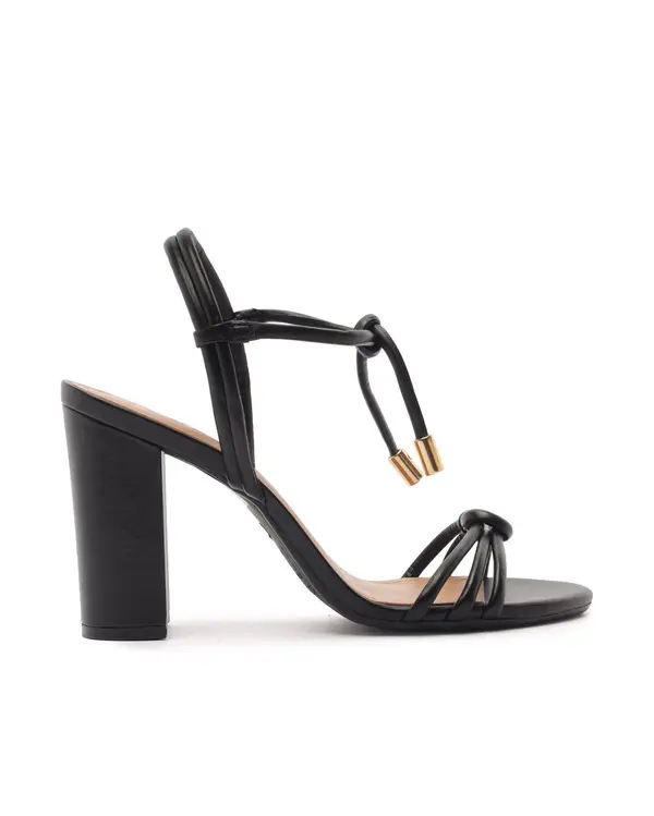 Black Leather Sandal with High Block Heel and Knot Strap 1 Image