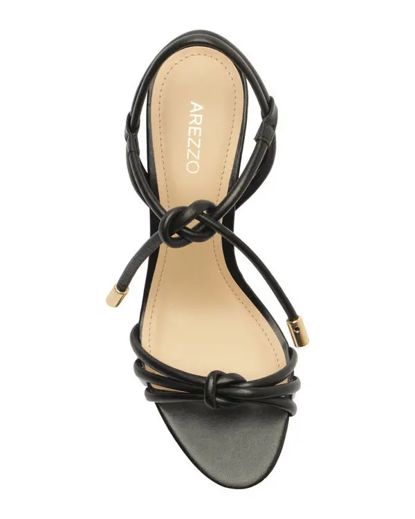 Black Leather Sandal with High Block Heel and Knot Strap 3 Image