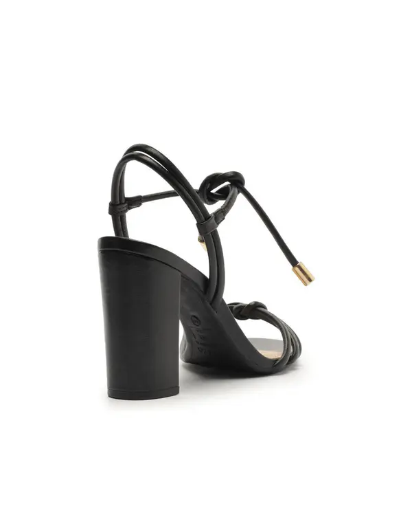 Black Leather Sandal with High Block Heel and Knot Strap 4 Image