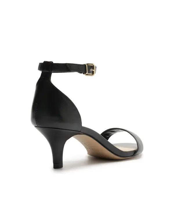 Black Leather Kitten Heel Sandal with Ankle Strap 3 Image