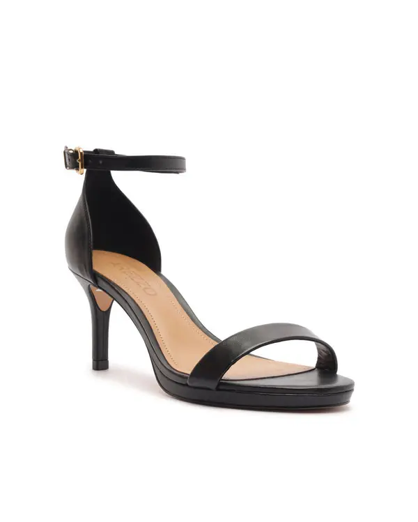 Black Leather Platform Sandal with Medium Stiletto Heel 1 Image