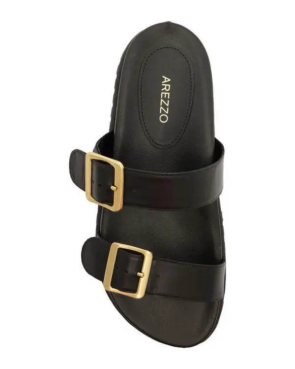 Black Leather Platform Slipper with Tractor Sole and Straps 2 Image