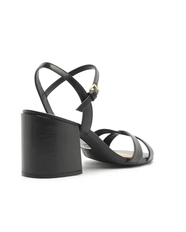 Black Leather Block Heel Sandal with Thin Straps 1 Image