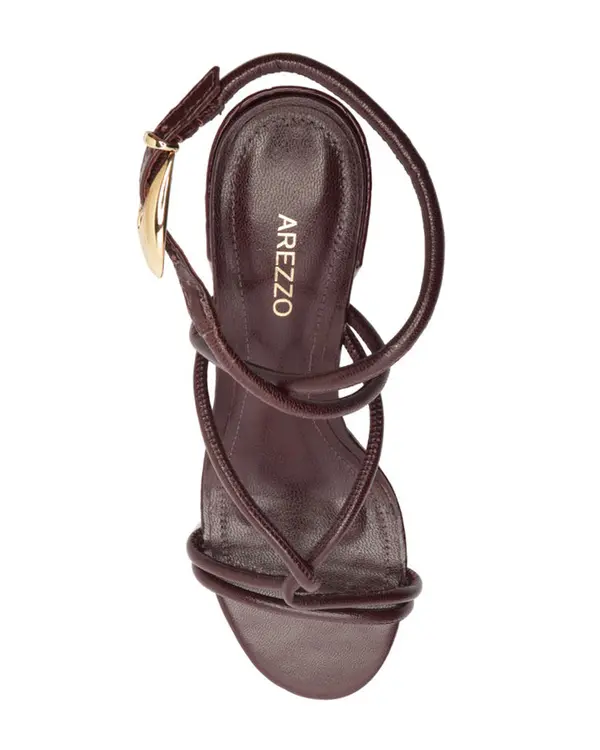 Burgundy Sandal with Wave Metal Block Heel 2 Image