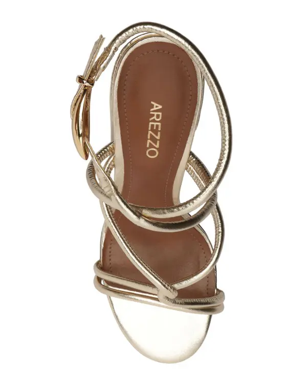 Gold Metallic Textured Block Heel Sandals 2 Image