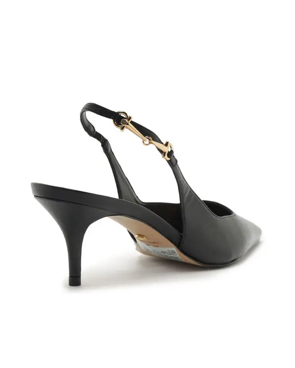 Black Leather Slingback Pump with Metal Detail 1 Image