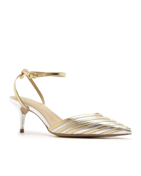 Colorful Metallic Stiletto Heel Pointed Toe Pump with Buckle 1 Image