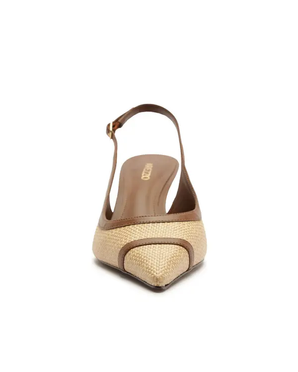 Raffia and Cognac Leather Slingback Heeled Pump 1 Image
