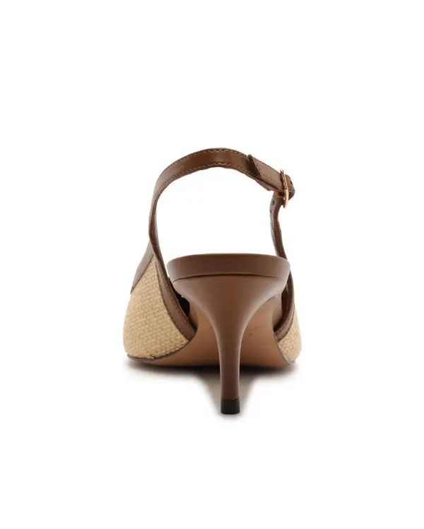 Raffia and Cognac Leather Slingback Heeled Pump 5 Image
