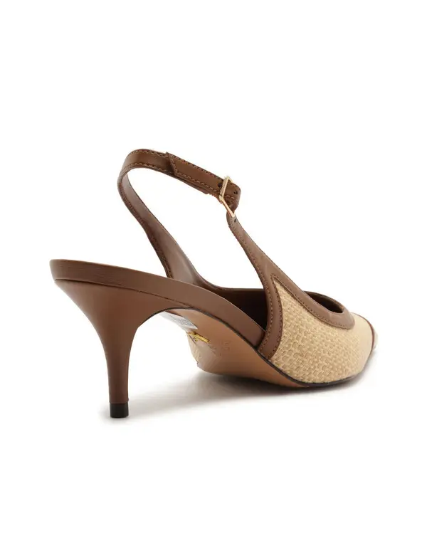 Raffia and Cognac Leather Slingback Heeled Pump 6 Image