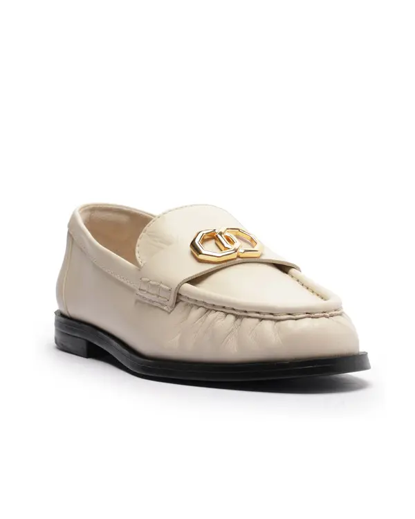 White Leather Loafers with Ruched Metal Strap 1 Image