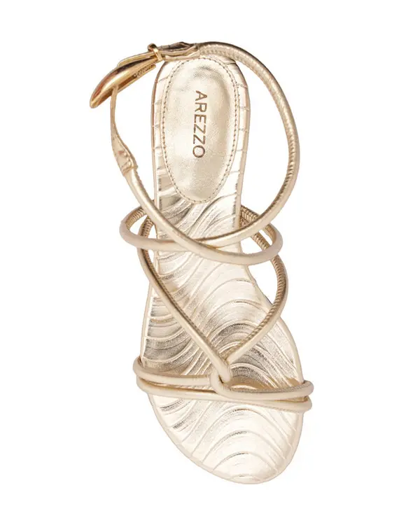 Gold Flat Sandal with Bold Metal Straps 2 Image