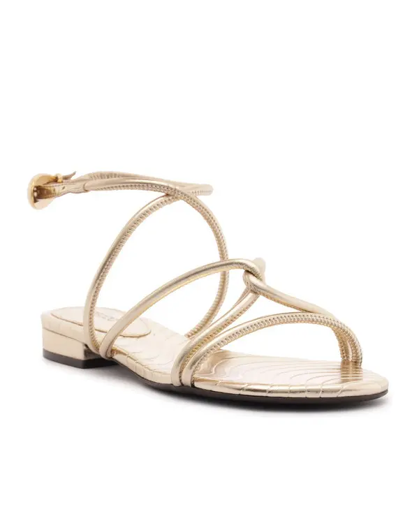 Gold Flat Sandal with Bold Metal Straps 3 Image